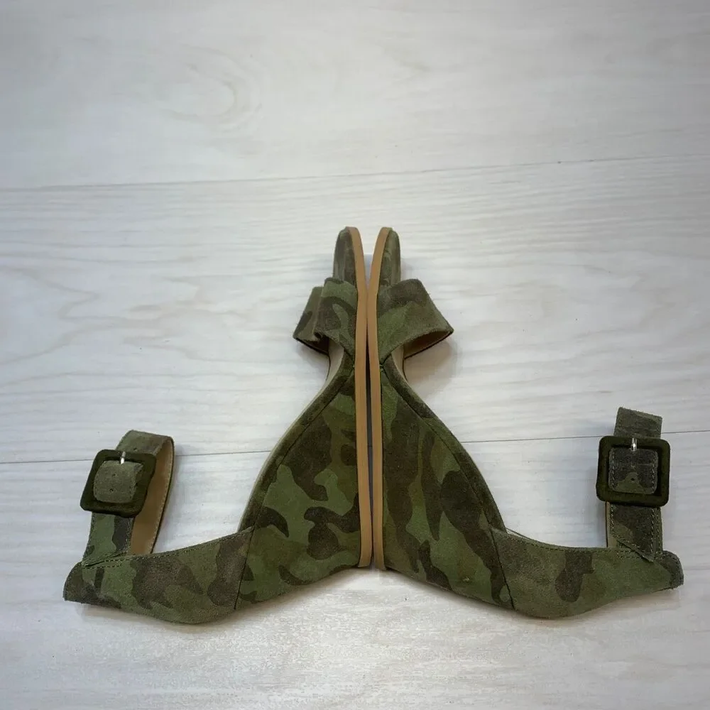 Seychelles Cloud Nine Camo Wedge‎ Heels Sandals Leather Womens 7.5 Green